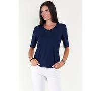 V-Shirt SEIDEL MODEN, Damen, Gr. 40, blau (navy), Jersey, Obermaterial: 95% Viskose, 5% Elasthan, unifarben, figurumspielend hüftlang, V-Ausschnitt, eingesetzt abgesteppt, Shirts, mit Halbarm aus soft