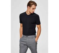 Herren Selected V-Ausschnitt T-Shirt | Einfarbiges Basic Kurzarm Shirt SLHNEWPIMA | Stretch Baumwolle, Farben:Schwarz, Größe:M