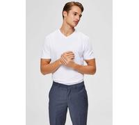 Herren Selected V-Ausschnitt T-Shirt | Einfarbiges Basic Kurzarm Shirt SLHNEWPIMA | Stretch Baumwolle, Farben:Weiß, Größe:S