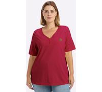 V-Shirt SHEEGO "Kurzarm-Shirt", Damen, Gr. 52/54, kirsche, 100% Baumwolle, unifarben, V-Ausschnitt, Shirts (90669260-52) kirsche