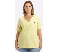 V-Shirt SHEEGO "Kurzarm-Shirt", Damen, Gr. 52/54, zitrone, 100% Baumwolle, unifarben, V-Ausschnitt, Shirts (41890311-52) zitrone