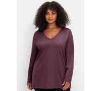 V-Shirt SHEEGO "Langarmshirt", Damen, Gr. 56/58, burgund, 100% Baumwolle, unifarben, V-Ausschnitt, Shirts (53475344-56) burgund