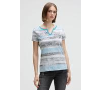 V-Shirt SOCCX, Damen, Gr. M, ocean flash, Single Jersey, Material: 100% Baumwolle, bedruckt, gestreift, regular fit normal, V-Ausschnitt, eingesetzt gerader Abschluss, Shirts, mit längerer Rückenparti