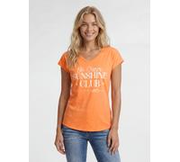 V-Shirt SOCCX, Damen, Gr. S, orange (neon apricot), Web, Material: 100% Baumwolle, bedruckt, regular fit normal, V-Ausschnitt, angeschnitten, Shirts, mit überschnittener Schulter (92580663-S) neon apr
