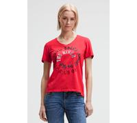 SOCCX Damen T-Shirt mit Print und Pailletten-Details Red Heaven, S