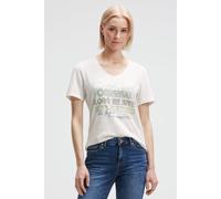 SOCCX Damen T-Shirt mit Print und Pailletten-Details Ivory, S