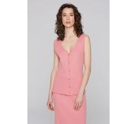 SOCCX Damen Ripptop, V-Ausschnitt, Knopfleiste, Baumwolle, Beachy Red, XL