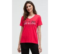SOCCX Damen T-Shirt mit V-Ausschnitt und Pailletten-Wording Lovely Red, XL