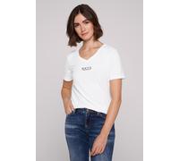 V-Shirt SOCCX, Damen, Gr. XL, weiß, Single Jersey, Material: 100% Baumwolle, bedruckt, slim fit normal, V-Ausschnitt, eingesetzt gerader Abschluss, Shirts, aus Baumwolle (84649622-XL) weiß