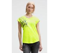 V-Shirt SOCCX, Damen, Gr. XS, electric lemon, Single Jersey, Material: 100% Baumwolle, Glitzermuster, bedruckt, regular fit normal, V-Ausschnitt, angeschnitten gerader Abschluss, Shirts, mit überschni