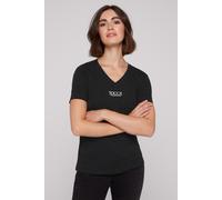 V-Shirt SOCCX, Damen, Gr. XS, schwarz, Single Jersey, Material: 100% Baumwolle, bedruckt, slim fit normal, V-Ausschnitt, eingesetzt gerader Abschluss, Shirts, aus Baumwolle (59870432-XS) schwarz