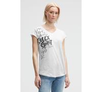 V-Shirt SOCCX, Damen, Gr. XXL, weiß, Single Jersey, Material: 100% Baumwolle, Glitzermuster, bedruckt, regular fit normal, V-Ausschnitt, angeschnitten gerader Abschluss, Shirts, mit überschnittenen Sc