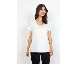 V-Shirt SOYACONCEPT "SC-MARICA 32", Damen, Gr. XS, weiß (1100 sanftes weiß), Jersey, Obermaterial: 93% Lyocell, 7% Elasthan, unifarben, regular fit normal, V-Ausschnitt, Shirts, aus Viskosemischung mi