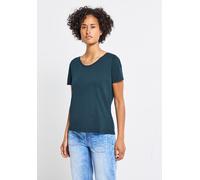 V-Shirt STREET ONE, Damen, Gr. 34, braun (tide blau, nomad braun), Web, 50% Baumwolle, 50% Modal, unifarben, normal normal, V-Ausschnitt, Bündchen, Shirts, im soften Baumwoll-Mix (72173855-34) tide bl