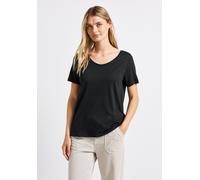 V-Shirt STREET ONE, Damen, Gr. 36, schwarz (arona blau, schwarz), Web, 50% Baumwolle, 50% Modal, unifarben, normal normal, V-Ausschnitt, Bündchen, Shirts, im soften Baumwoll-Mix (44025636-36) arona bl