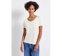 V-Shirt STREET ONE, Damen, Gr. 42, schwarz-weiß (sanftes weiß, schwarz), Web, 50% Baumwolle, 50% Modal, unifarben, normal normal, V-Ausschnitt, Bündchen, Shirts, im soften Baumwoll-Mix (14798150-42) s