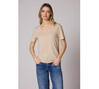 V-Shirt STREET ONE, Damen, Gr. 46, beige (cotton beige), Web, 50% Baumwolle, 50% Modal, unifarben, comfort fit normal, V-Ausschnitt, abgesteppt, Shirts, im Basic-Style (86572458-46) cotton beige