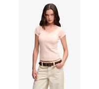 V-Shirt SUPERDRY "ATH ESS LACE TRIM V TEE", Damen, Gr. M, rose blush pink, Single Jersey, Obermaterial: 95% Baumwolle, 5% Elasthan, unifarben, slim fit normal, V-Ausschnitt, Shirts, mit Spitze (625799
