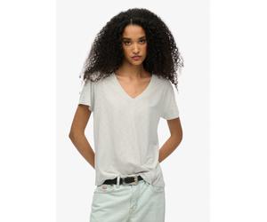 V-Shirt SUPERDRY "STUDIOS SLUB EMB VEE TEE", Damen, Gr. XS, blau (ashley blau, optic stripe), Single Jersey, Obermaterial: 60% Baumwolle, 40% Lyocell, gestreift, lässig geschnitten hüftlang, V-Ausschn