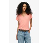 V-Shirt SUPERDRY "STUDIOS SLUB EMB VEE TEE", Damen, Gr. XS, orange (peach amber pink), Single Jersey, Obermaterial: 60% Baumwolle, 40% Modal, unifarben, lässig geschnitten hüftlang, V-Ausschnitt, gesc