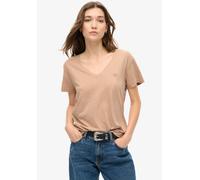 V-Shirt SUPERDRY "STUDIOS SLUB EMB VEE TEE", Damen, Gr. XXL, braun (light taupe), Single Jersey, Obermaterial: 60% Baumwolle, 40% Lyocell, unifarben, lässig geschnitten hüftlang, V-Ausschnitt, geschni