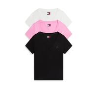 V-Shirt TOMMY JEANS "TJW 3PACK V-NECK TEE", Damen, Gr. XS (34), bunt (schwarz, ecru, pink daisy), Single Jersey, Obermaterial: 100% Baumwolle, unifarben, normal, V-Ausschnitt, Shirts, Baumwolle, V-Aus