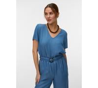 V-Shirt VERO MODA "VMBREE SS V-NECK TENCEL TOP", Damen, Gr. S, medium blau denim, Jersey, Obermaterial: 100% Lyocell, unifarben, regular fit normal, V-Ausschnitt, Shirts, Viskose, regular fit (9882910