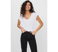 V-Shirt VERO MODA "VMFILLI", Damen, Gr. M, weiß (hellweiß), Jersey, Obermaterial: 70% Modal, 30% Polyester, unifarben, figurumspielend hüftlang, V-Ausschnitt, angeschnitten, Shirts (14313606-M) hellwe