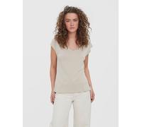 V-Shirt VERO MODA "VMFILLI SS V-NECK TEE GA NOOS", Damen, Gr. XS, beige (silber lining), Jersey, Obermaterial: 70% Modal, 30% Polyester, unifarben, relaxed fit normal, V-Ausschnitt, Shirts, Materialmi
