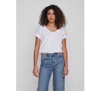V-Shirt VILA "VIDREAMERS NEW V-NECK T-SHIRT - NOOS", Damen, Gr. M, weiß (optical snow), Jersey, Obermaterial: 50% Baumwolle, 50% Polyester, unifarben, regular fit normal, V-Ausschnitt, Umschlagbund, S
