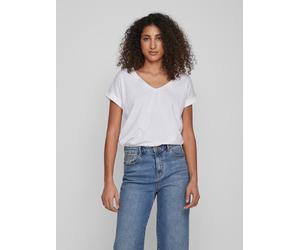 V-Shirt VILA "VIDREAMERS NEW V-NECK T-SHIRT - NOOS", Damen, Gr. M, weiß (optical snow), Jersey, Obermaterial: 50% Baumwolle, 50% Polyester, unifarben, regular fit normal, V-Ausschnitt, Umschlagbund, S