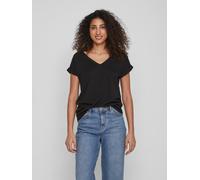 V-Shirt VILA "VIDREAMERS NEW V-NECK T-SHIRT - NOOS", Damen, Gr. XS, schwarz, Jersey, Obermaterial: 50% Baumwolle, 50% Polyester, unifarben, regular fit normal, V-Ausschnitt, Umschlagbund, Shirts V-Shi
