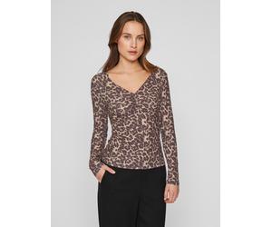 V-Shirt VILA "VILEOA V-NECK L/S TOP - NOOS", Damen, Gr. L, braun (nomad aop:leo), Jersey, Obermaterial: 95% Polyester, 5% Elasthan, bedruckt, hüftlang, V-Ausschnitt, Shirts (11292446-L) nomad aop:leo