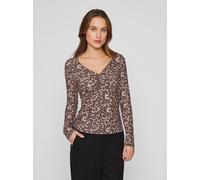 V-Shirt VILA "VILEOA V-NECK L/S TOP - NOOS", Damen, Gr. S, braun (nomad aop:leo), Jersey, Obermaterial: 95% Polyester, 5% Elasthan, bedruckt, hüftlang, V-Ausschnitt, Shirts (11292446-S) nomad aop:leo