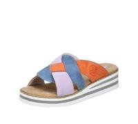 Pantolette RIEKER, Damen, Gr. 43, flieder, bleu, orange, Lederimitat, mehrfarbig, modisch, Schuhe, Sommerschuh, Strandschuh, Hausschuh mit zweifarbiger Plateausohle (91206720-43) flieder, bleu, orange