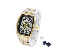 (V319A-Black-GS)2022 MISSFOX Luxus Herren Uhren Mode Hip Hop Iced Diamond Wasserdicht Tonneau AAA
