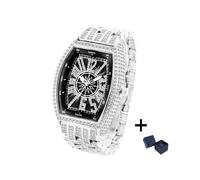 (V319A-Black-S)2022 MISSFOX Luxus Herren Uhren Mode Hip Hop Iced Diamond Wasserdicht Tonneau AAA