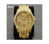 (V320A Gold) Voll Iced Out Uhr für Männer Luxus Gold Hip Hop Diamant Quarz Herren Uhren Wasserdicht
