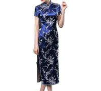 VAAX Cheongsam-Kleider Für Damen, Satin Nationales Cheongsam-Kleid, Kurze Ärmel, Schmales Maxikleid, Jacquard-Blumen-Qipao-Kleid, Elegant, Plus Größe, Sexy Cocktailabend-Hochzeitskleid Für Mädchen,