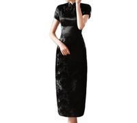 VAAX Chinesische Qipao, Satin National Cheongsam Kleid Kurzarm Schlankes Maxikleid Jacquard-Blumen-Qipao-Kleid Elegant Plus Größe Sexy Cocktail-Abend-Hochzeitskleid Für Mädchen Braut