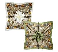 vabovin Seidenähnliches Kopftuch für Damen, Satin, bedrucktes Bandana zum Einwickeln von Haaren, modisches Accessoire, 89 cm, quadratischer Haarschal, Z06 - 2 Stück (elfenbeinfarben + grün) Cashew, 35