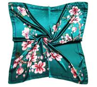 vabovin Seidenähnliches Kopftuch für Damen, Satin, bedrucktes Bandana zum Haarwickeln, modisches Accessoire, 89,9 cm, quadratischer Haarschal, 029 Blaugrüne Blumen, 35'' x 35''