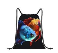 VACSAX Kordelzug-Rucksack, wasserabweisend, String-Tasche, bunt, abstrakte Malerei, Druck, Sportbeutel, Turnbeutel, Bunte Fische, One size