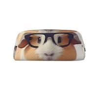 VACSAX Leder Federmäppchen Meerschweinchen mit Brille Druck Federmappe Federtasche Leder Bleistift Beutel Schreibwaren Tasche, silber, Einheitsgröße, Taschen-Organizer
