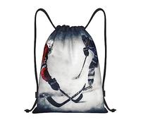 VACSAX Rucksack mit Kordelzug, wasserabweisend, Eishockey-Kunstdruck, Sportrucksack, Turnbeutel, Schwarz , M