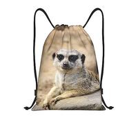 VACSAX Rucksack mit Kordelzug, wasserabweisend, mit Erdmännchen-Motiv, Sportbeutel, Turnbeutel, Schwarz , M