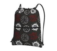 VACSAX Rucksack mit Kordelzug, wasserabweisend, mit Supernatural Symbolen, schwarzer Druck, Sportbeutel, Turnbeutel, Schwarz , One size