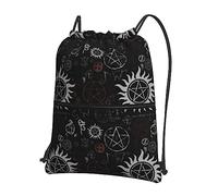 VACSAX Rucksack mit Kordelzug, wasserabweisend, mit Supernatural Symbolen, schwarzer Druck, Sportbeutel, Turnbeutel, Schwarz , One size