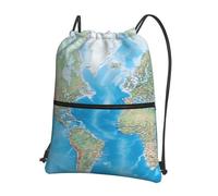 VACSAX Rucksack mit Kordelzug, wasserabweisend, mit Weltkarten-Druck, Sportbeutel, Turnbeutel, Schwarz , One size