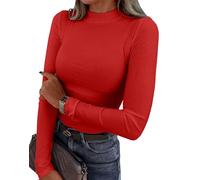 VAFFUL Langarmshirt Damen Geripptes Rollkragen Basic Oberteile Slim Fit Pullover Elegant Langarm Tee Shirt